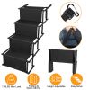 Foldable Dog Ramp 4 Step Collaspible Non Slip Stairs for Car Trucks SUV 176LBS Load Oxford Fabric Steel Ladders with Straps Tether Clip