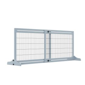 PawHut Freestanding Pet Gate Extra Wide 72" W x 27.25" H Adjustable Dog Cat Fence Blue Gray