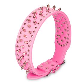 Dog Leather Collar Spiked Studded Pet Dog Collar Adjustable Neck Pitbull Mastiff Collar (Option: LeatherCollar PinkM)