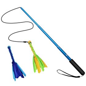 Extendable Dog Flirt Pole with Lure 10.23-26.77in Teaser Wand with 2 Replaceable Interactive Tail Toys For Small Medium Large Dogs Training Exercise T (Option: DogFlirtPole Blue)