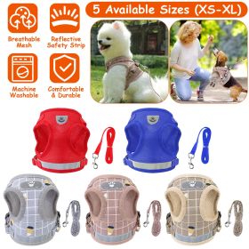 Pet Mesh Harness Dog Leash Set Reflective Chest Strap Adjustable Puppy Vest For Puppies Breeds Dogs Cats Walking Outdoor (Option: LeashPinkCheckeredL)