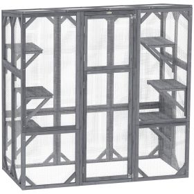 Large Wooden Catio Outdoor With 6 Jumping Platforms, Weatherproof Roof, For 1-3 Cats, 59 X 28 X 60, Gray (Option: Gray)