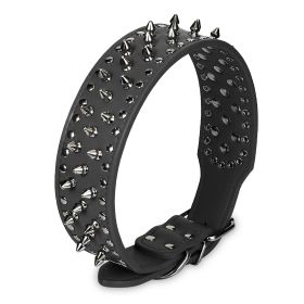 Dog Leather Collar Spiked Studded Pet Dog Collar Adjustable Neck Pitbull Mastiff Collar (Option: LeatherCollarBLKM)